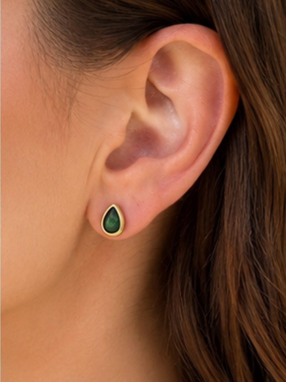 14k Gold over 925 Silver Green Tear Drop Stud Push Back Earrings NEW